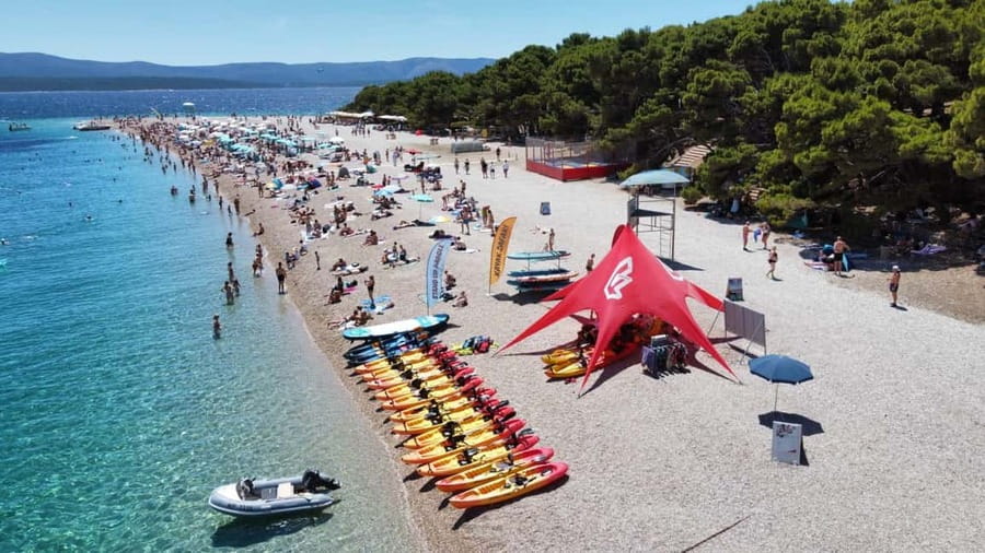 Bol: Zlatni Rat Beach Kayak Tour with Snorkeling - Snorkeling in clear Adriatic water