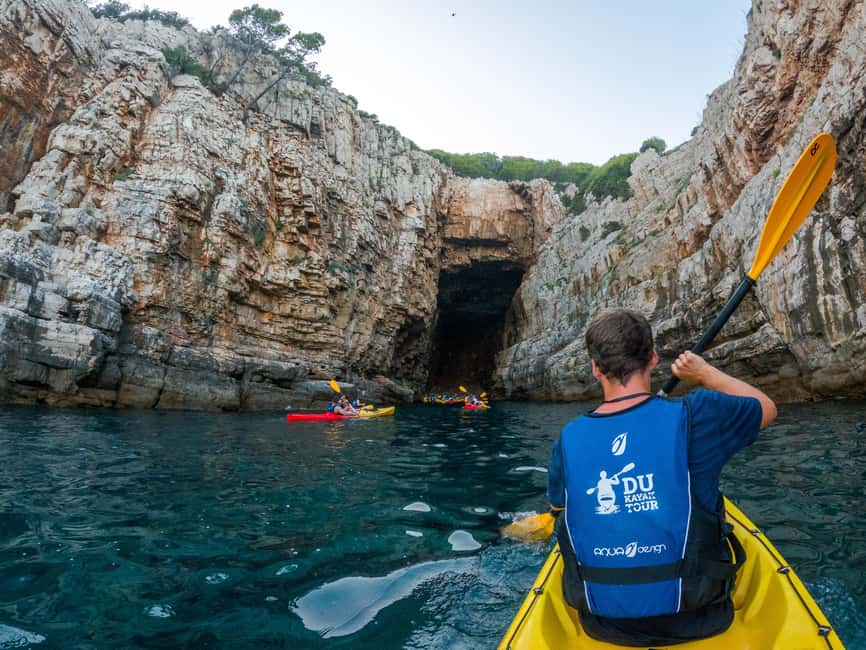 Dubrovnik: Guided Sunset Sea Kayaking with Snacks and Wine - Betina Cave and its 30-minute swim stop