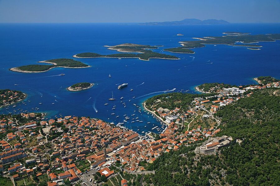 From Brač: Panoramic Flight over Brač, Hvar, Šolta, & Split - Hvar begins with Vrboska and its sheltered setting