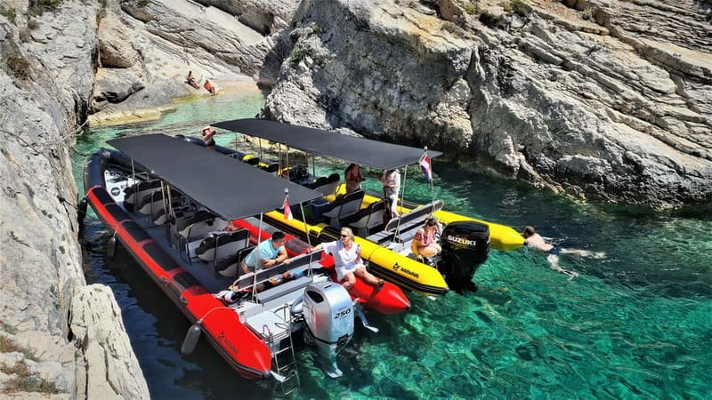 From Split: Blue Cave, Hvar, Mamma Mia, 5 Islands boat Tour - Military bunkers and Vis’s rocky coast