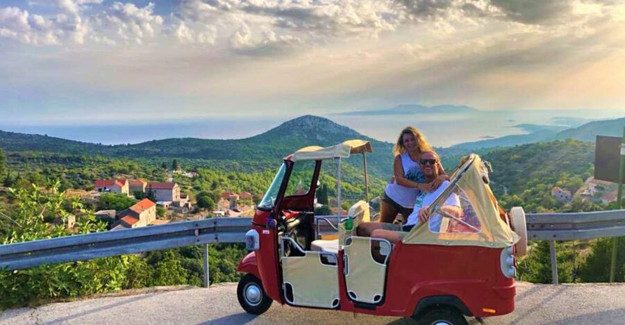 Hvar: Tuk Tuk island tour - Leaving Hvar Town in an open-air tuk tuk