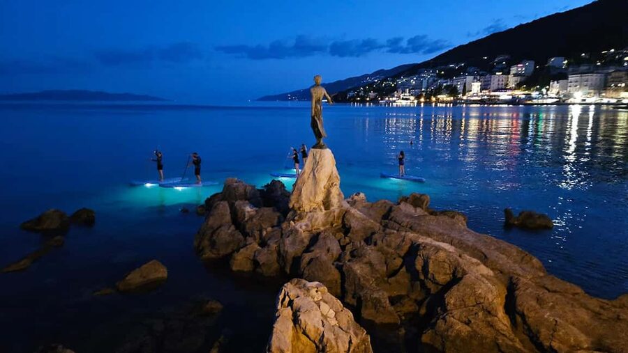 Opatija: Guided SUP Paddleboarding Adventure at Night - Paddling through the nearby bay