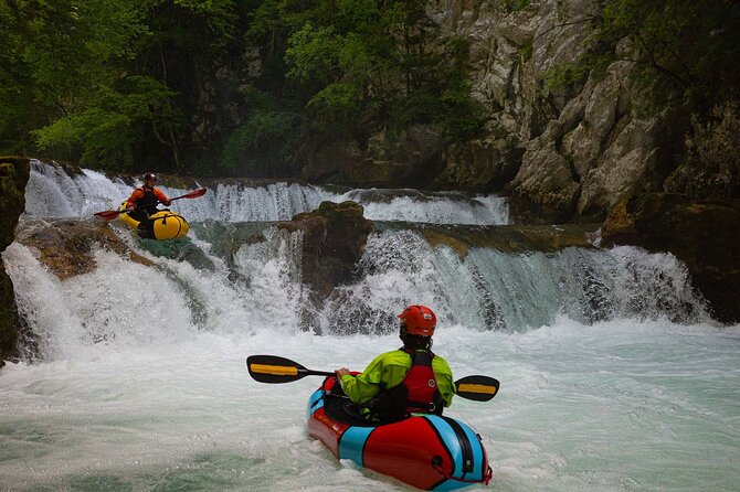 Packrafting Mreznica River - The 3-meter double waterfall and smaller rapids
