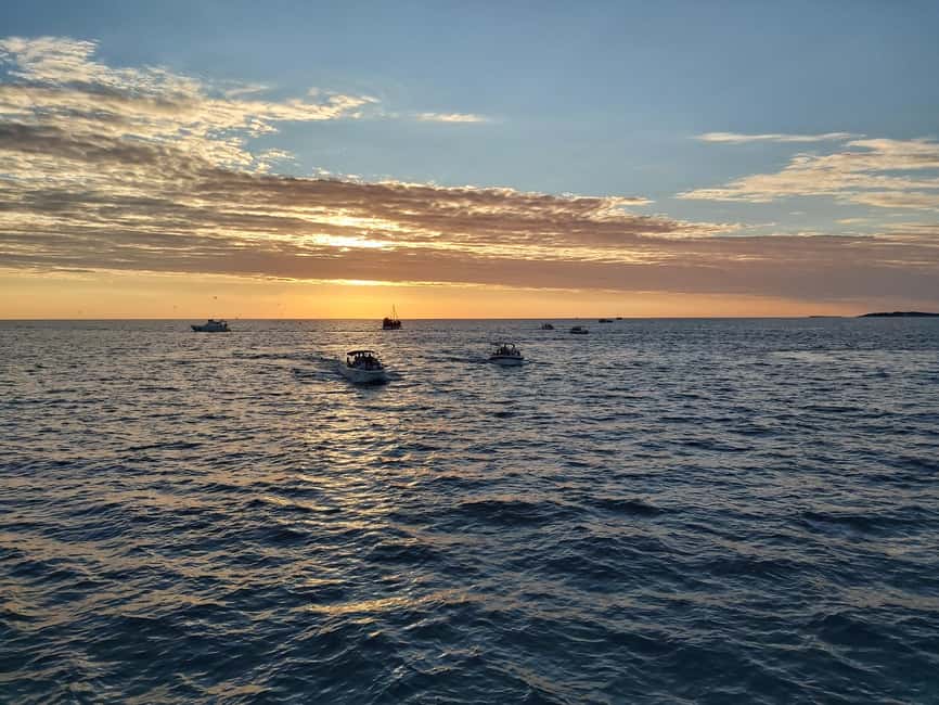 Pula: Dolphin Sunset Cruise to Brijuni with Dinner & Drinks - Leaving Pula beside the Roman arena