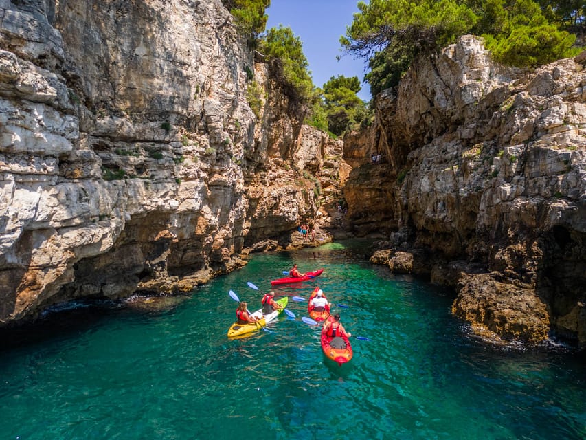 Pula: Kayak Adventure with Cave & Island Snorkeling - Paddling into Verudela Canyon