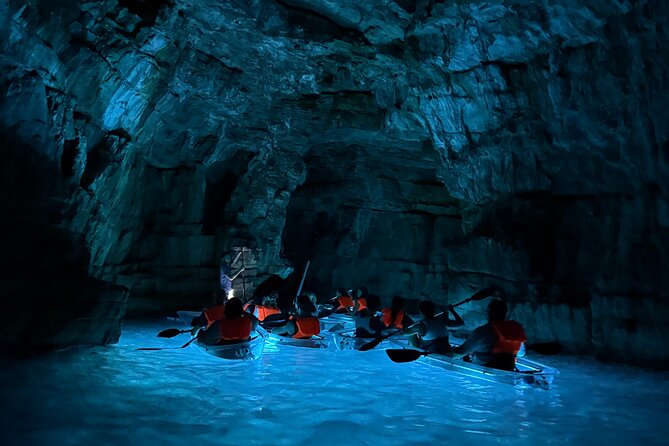 Pula: Sunset/Night-time Illuminated Transparent Kayak Tour - Paddling out as the sun goes down