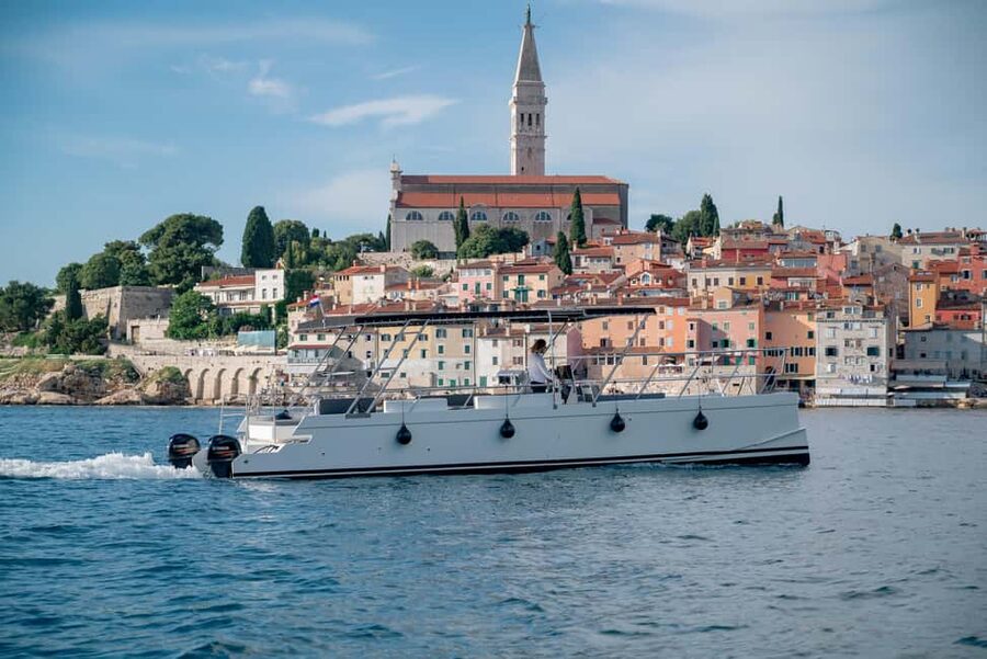 Rovinj: Sunset & dolphin group tours with Catamaran - Seeing Rovinj from the harbor