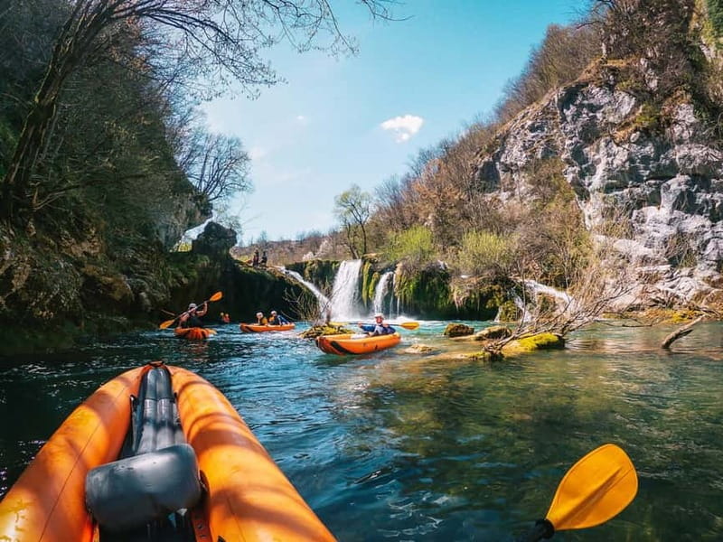 Slunj: River and Waterfalls Kayaking on Mrežnica river - Swimming, waterfalls, and the riverside camp