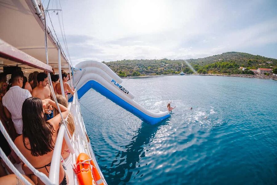 Split: Blue Lagoon Boat Party with Slide, Dj and After Party - The first 30-minute swim stop