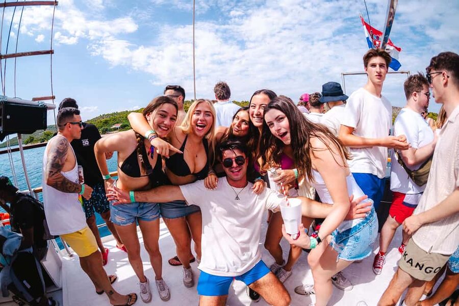 Split: Blue Lagoon Boat Party with Slide, Dj and After Party - DJs, dancing, and the boat’s social energy