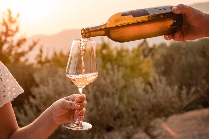 Sunset wine tasting in vineyard - The olive oil tasting starts with bread