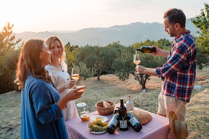 Sunset wine tasting in vineyard - Tasting wine, liqueurs, and local flavors